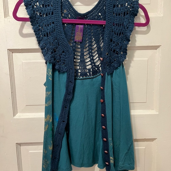 Free People Decorative Blue Green Vest Top - Picture 2 of 12